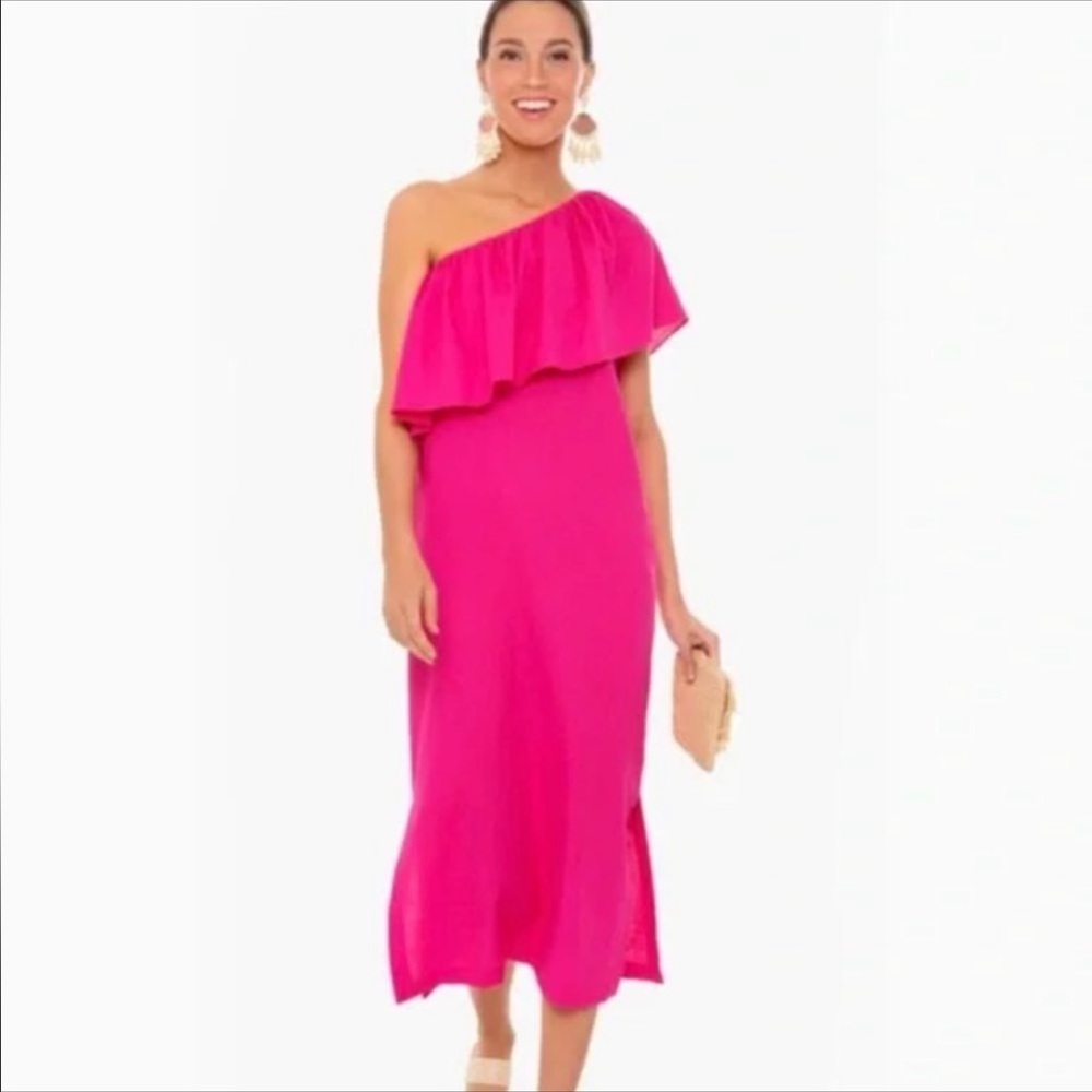 Pomander Place Tuckernuck One Shoulder Linen Ruffle Dress XS